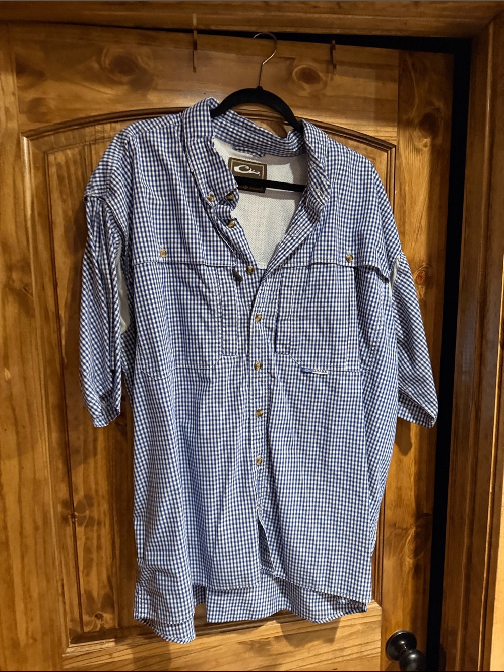 Drake Blue and White Gingham Short-Sleeve Button-Down Shirt xxl excellent cond